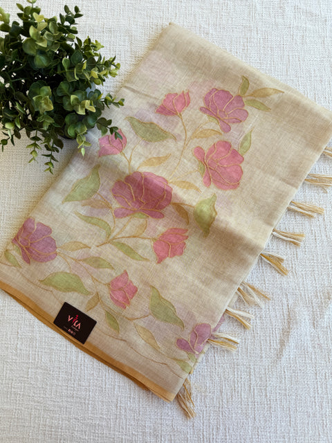 Aari Emb work noil cotton saree