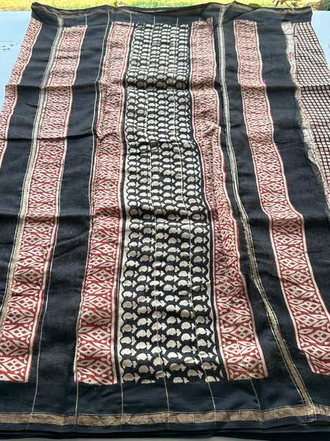 Bagru printed chanderi saree