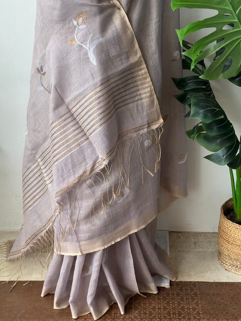 Jamdani weaving silk linen saree - Musturd