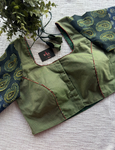 3/4 sleeve patch work cotton blouse