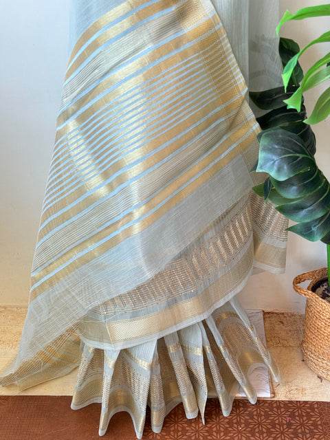Pastel Blue weaving border tissue saree