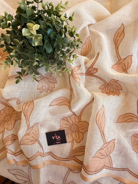 Appliqué Emb work tussar cotton saree