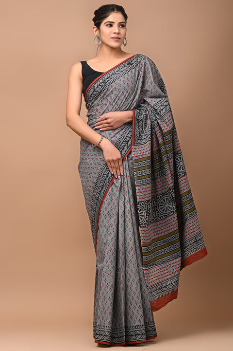 Bagru Printed mul cotton saree