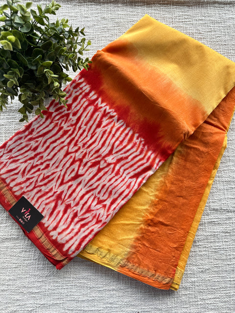 Tie and dyed printed chanderi saree