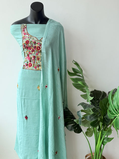 Hand emb linen cotton salwar suit material