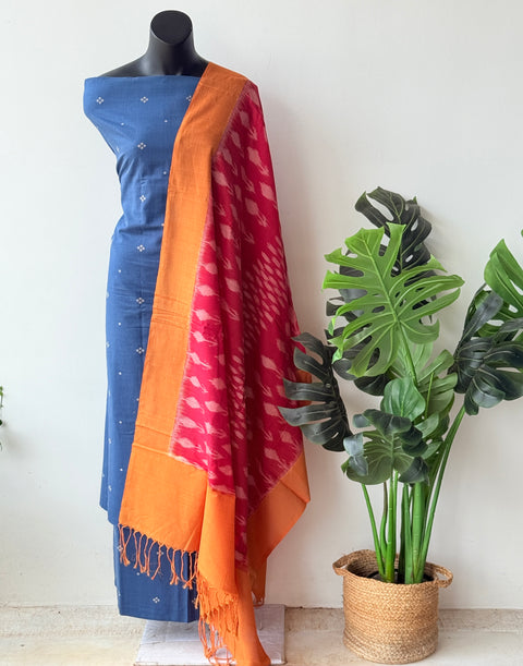 Handloom cotton set with ikat dupatta
