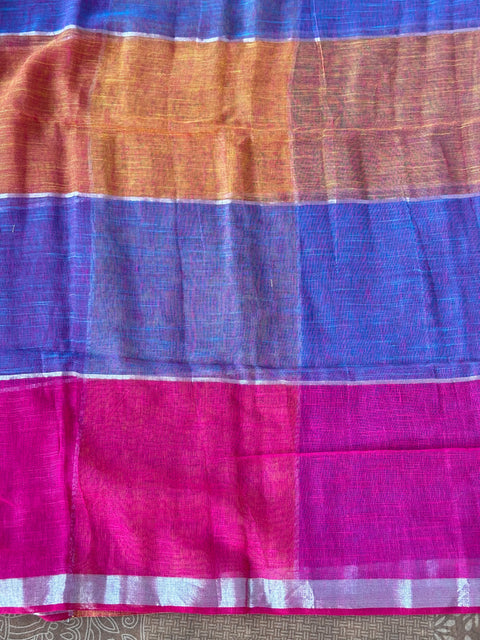 Multicolour cotton linen saree
