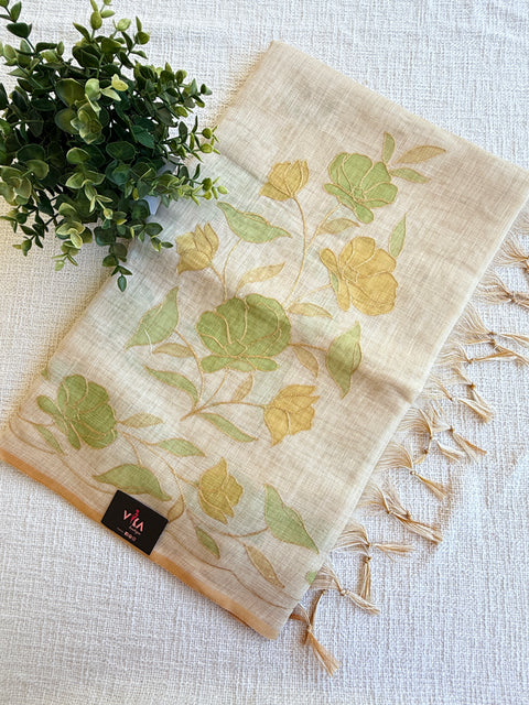 Aari Emb work noil cotton saree