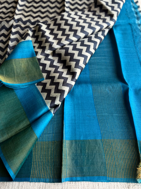 Printed tussar silk saree