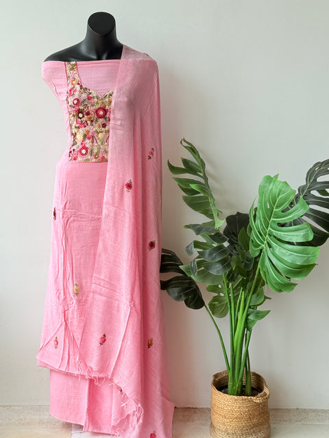 Hand emb linen cotton salwar suit material