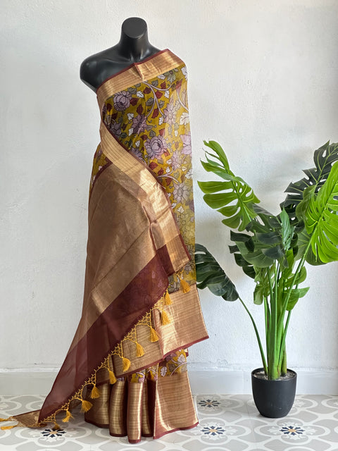 Floral printed pure Organza silk saree