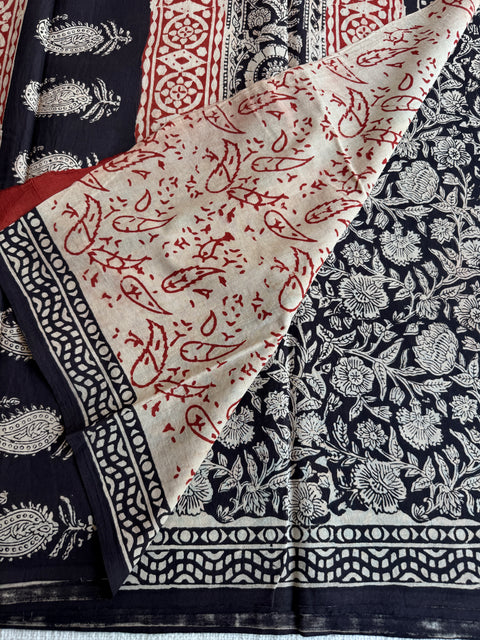 Printed mul cotton saree