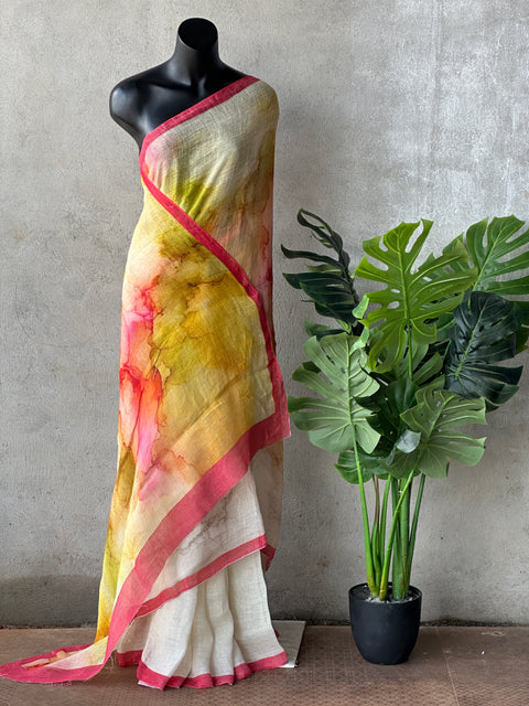Digital Printed Pure Linen saree