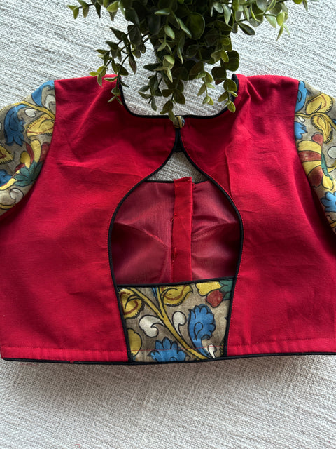 Red kalamkari pure cotton blouse