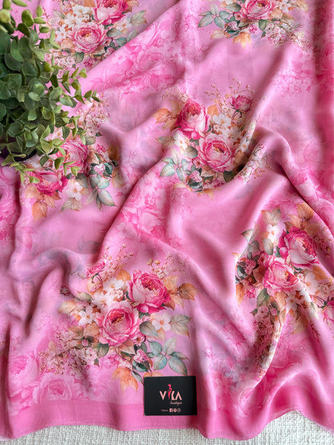 Floral printed georgette saree