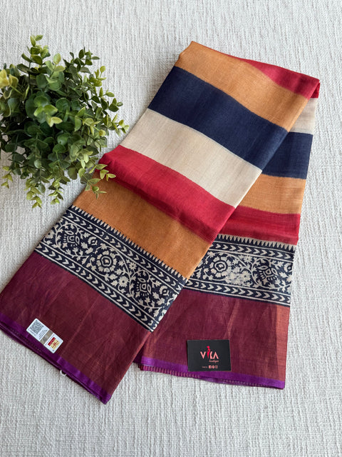 Printed tussar silk saree