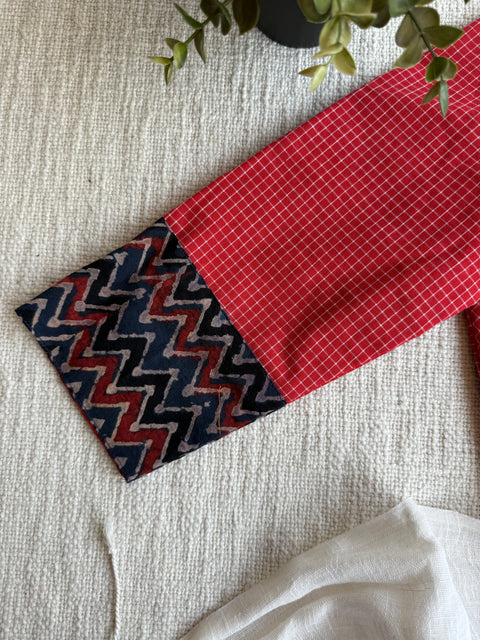 Red small checked blouse