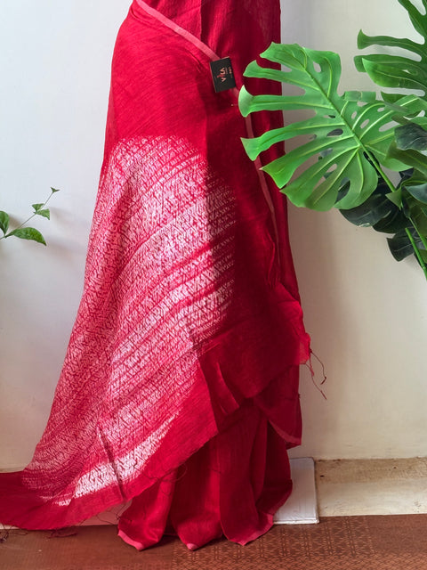 Red matka linen silk saree