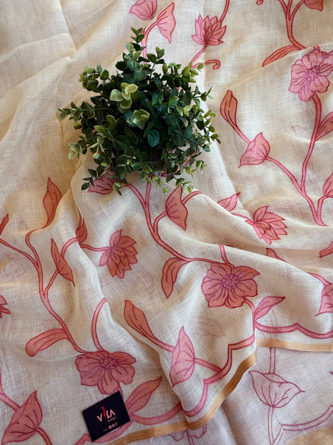 Appliqué Emb work tussar cotton saree