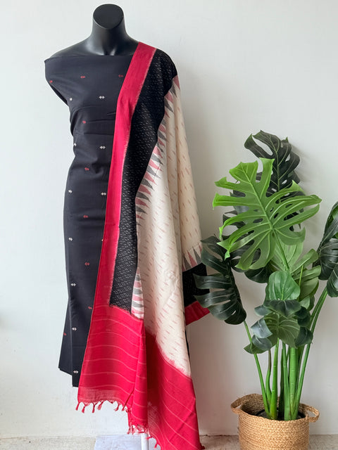 Handloom cotton set with ikat dupatta