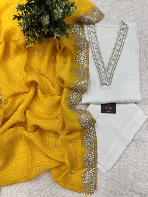 Russian silk salwar suit material - Yellow