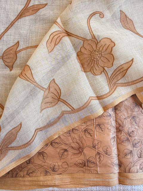 Appliqué Emb work tussar cotton saree