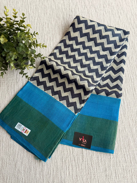 Printed tussar silk saree