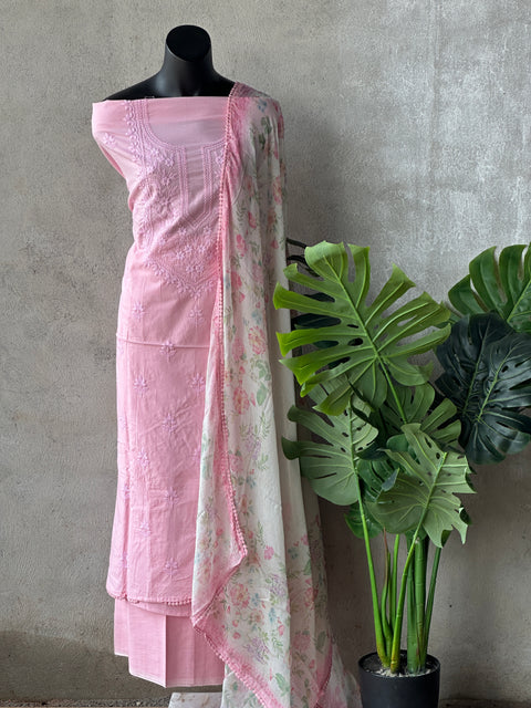 Pink Lucknowi work cotton salwar material