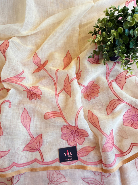 Appliqué Emb work tussar cotton saree