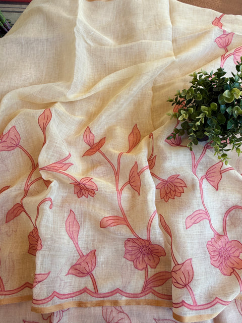 Appliqué Emb work tussar cotton saree