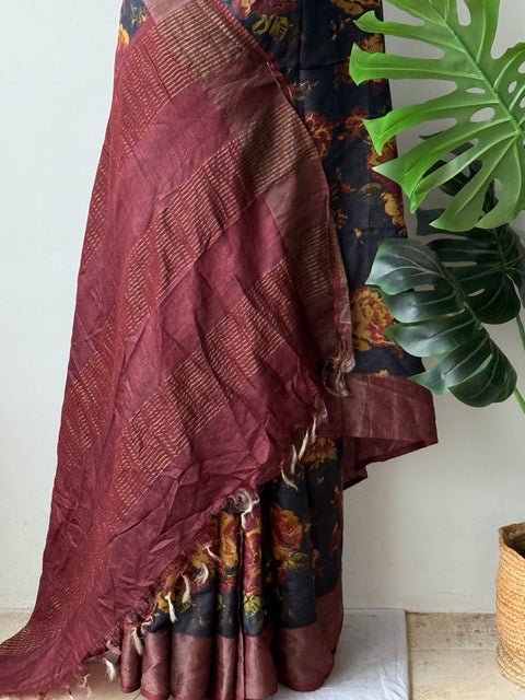 Digital printed desi tussar silk saree