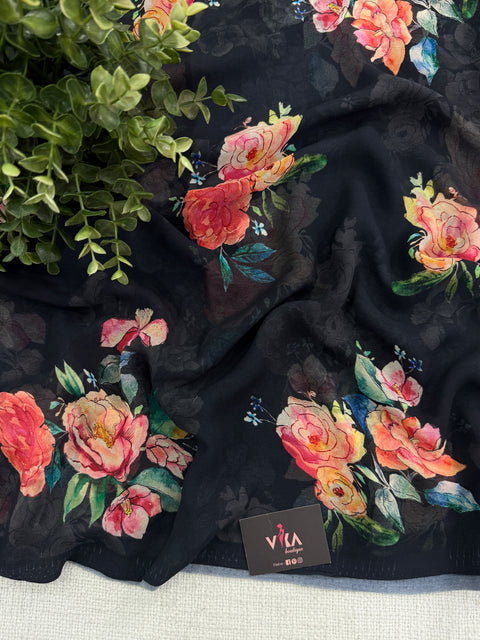 Floral printed georgette saree