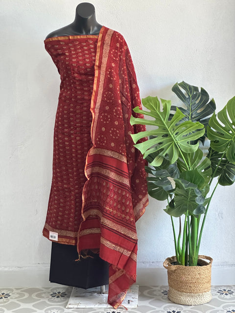 Red and black chanderi salwar material