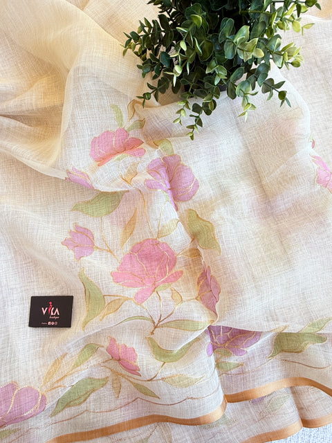 Aari Emb work noil cotton saree