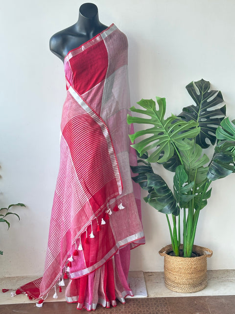 Multicolour cotton linen saree