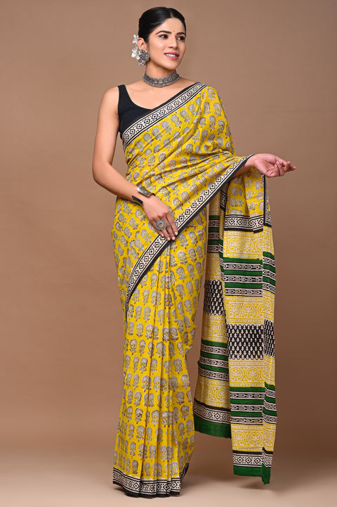 Bagru Printed mul cotton saree