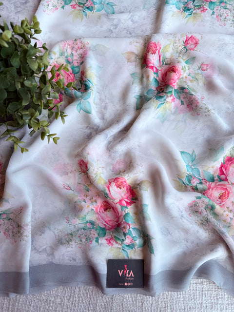 Floral printed georgette saree