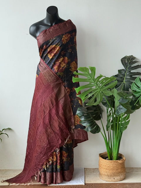 Digital printed desi tussar silk saree