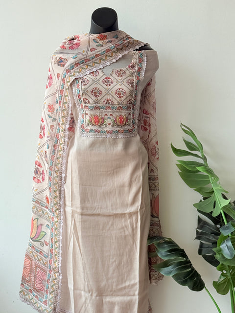 Neck work linen cotton suit material
