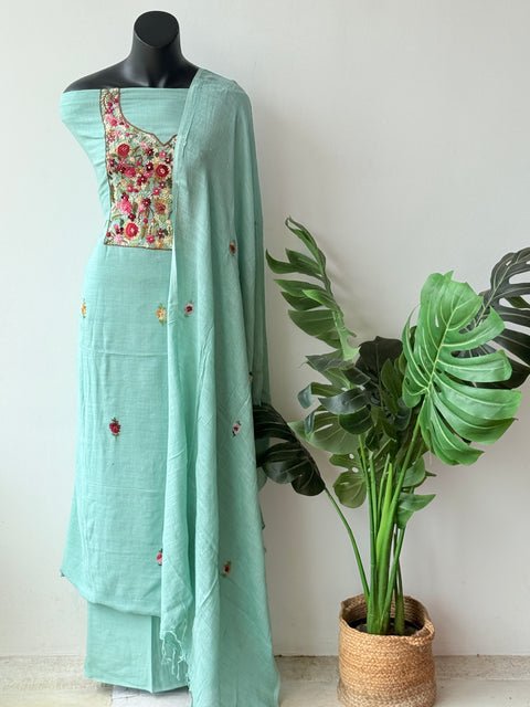 Hand emb linen cotton salwar suit material