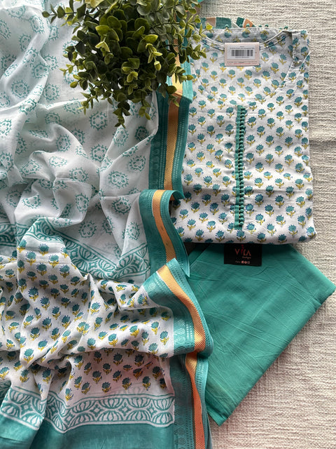 Potli neck Printed cotton suit material