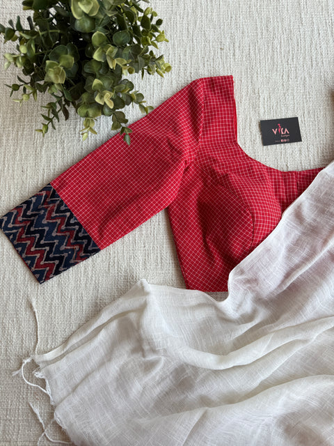 Red small checked blouse