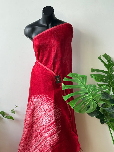 Red matka linen silk saree