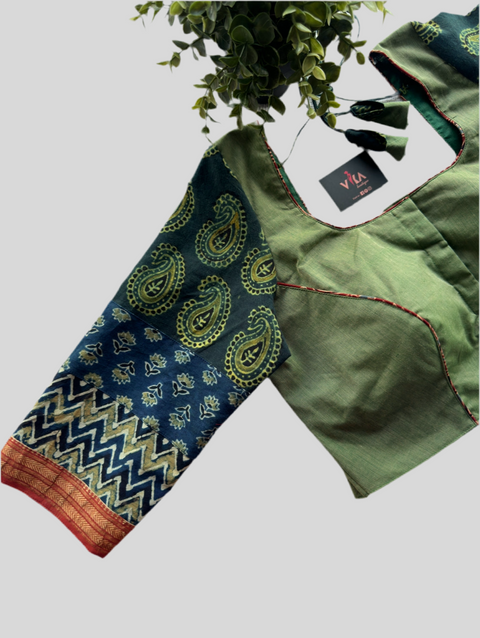 3/4 sleeve patch work cotton blouse