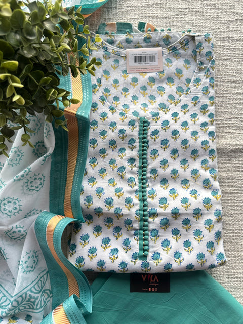Potli neck Printed cotton suit material