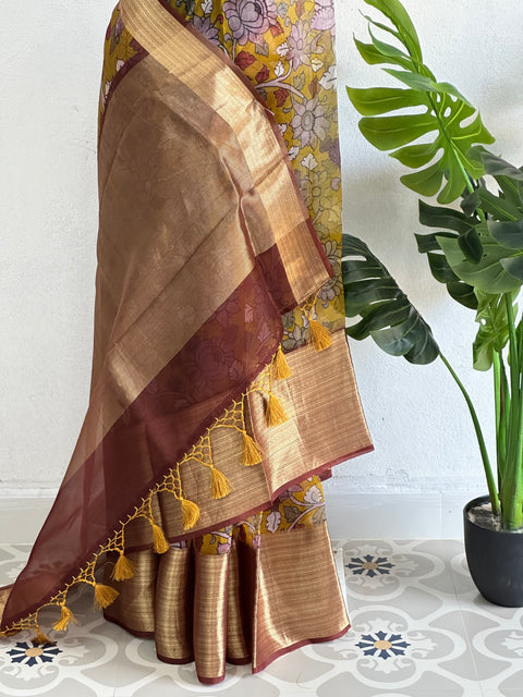 Floral printed pure Organza silk saree