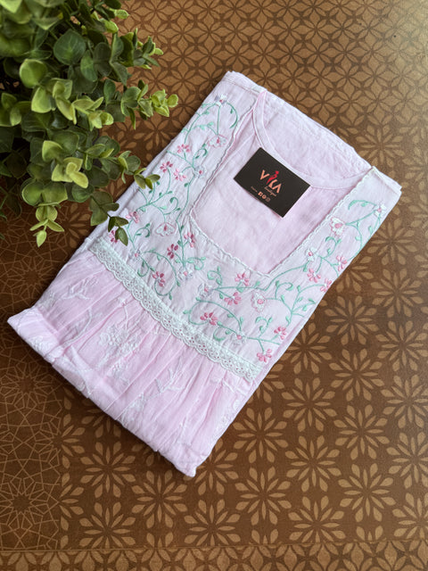 L size pastel emb cotton nighty - pink