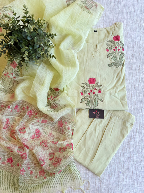 Mint green printed cotton Ready suit set