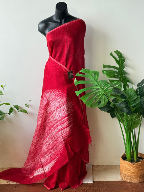 Red matka linen silk saree
