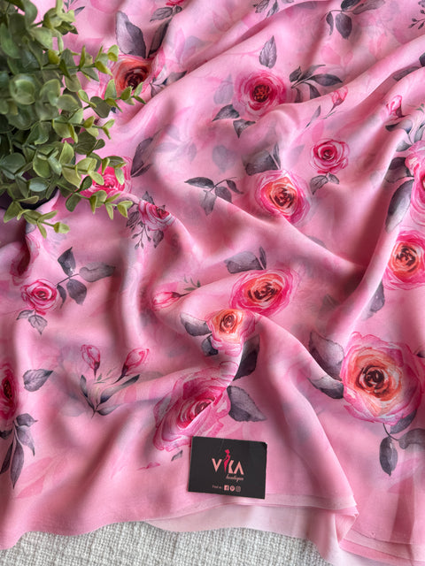 Floral printed georgette saree